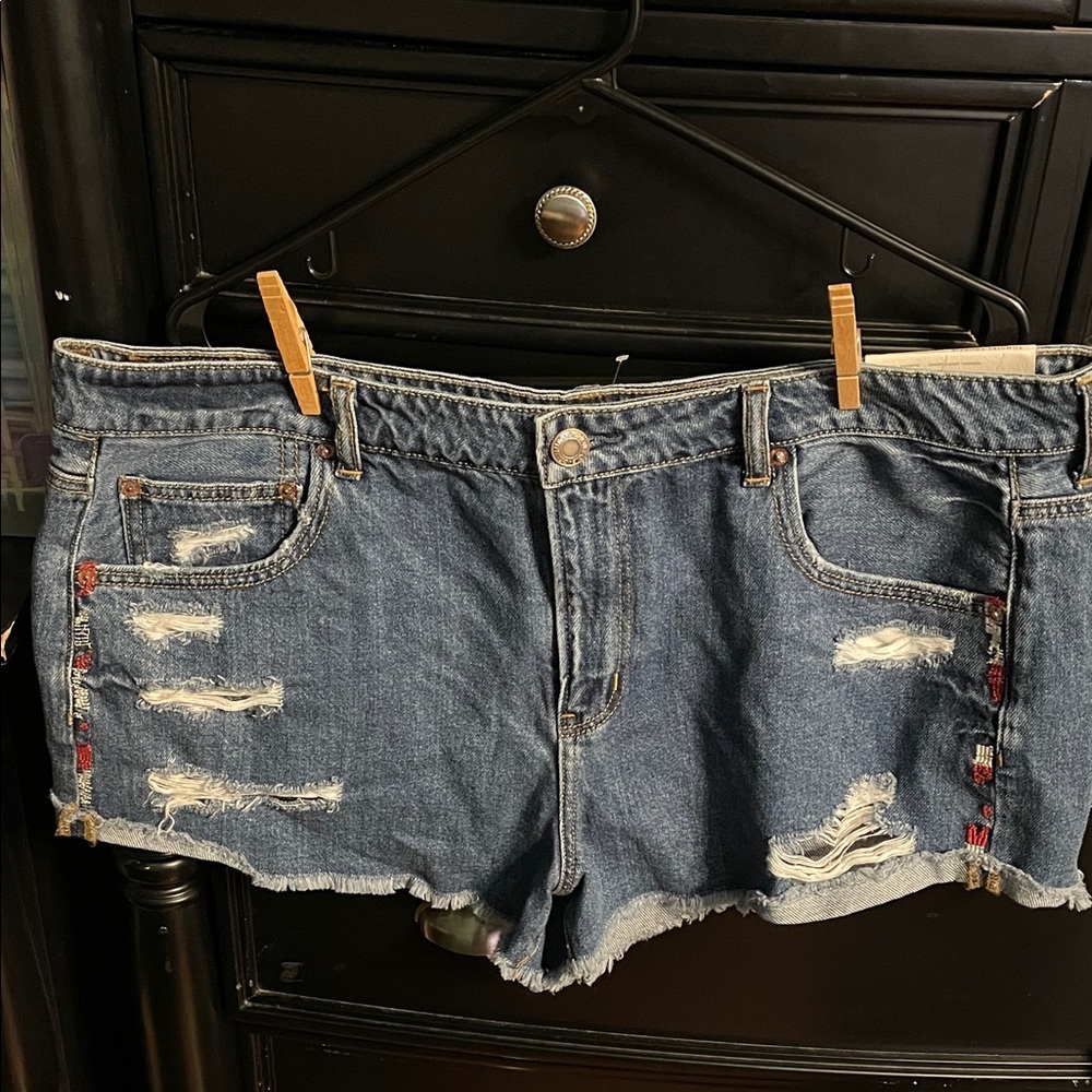 American Eagle Outfitters Tomgirl Shortie Distressed Blue Jean Shorts